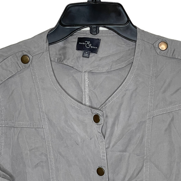 Market & Spruce Womens Jacket Size Small Gray Snap Front Roll Up Sleeves - Picture 2 of 6